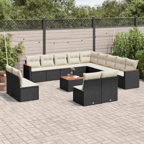 Sofasæt til haven 14 dele i sort polyrattan