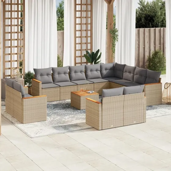 Sofasæt til haven 13 dele i polyrattan – beige
