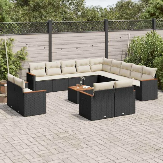 Sofasæt til haven 14 dele i sort polyrattan