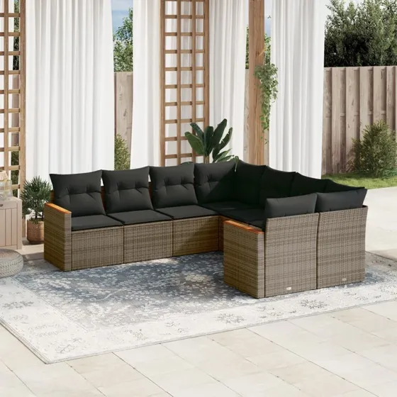 Havesofasæt 8 dele i polyrattan med hynder, grå