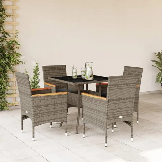 Spisebordssæt til haven 5 dele i grå polyrattan