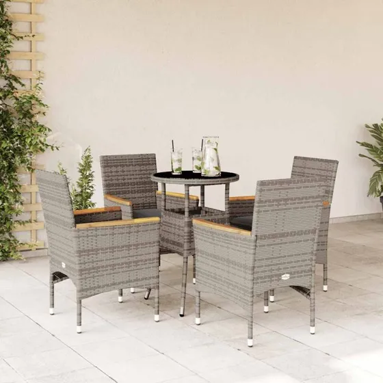 Havemøbelsæt polyrattan 5 dele med hynder og glasbord, grå