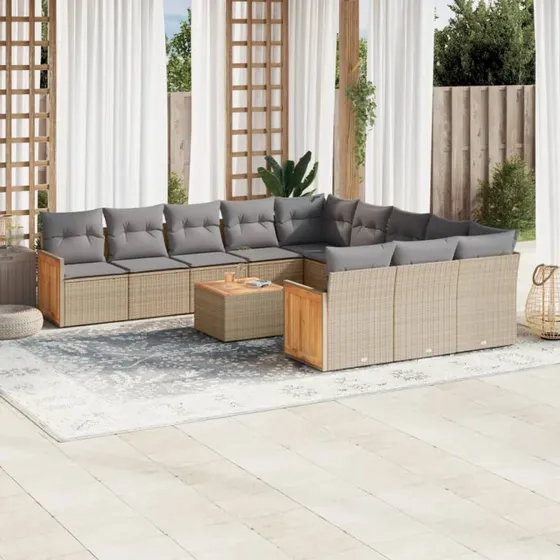 Sofasæt til haven 13 dele i beige polyrattan