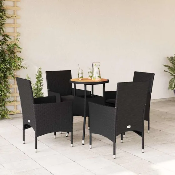 Spisebordssæt til haven 5 dele – polyrattan/acacia sort
