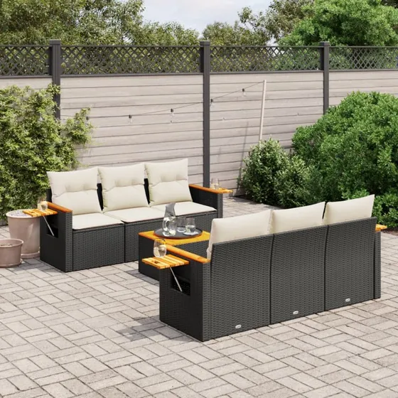 Sofasæt til haven 7 dele i sort polyrattan