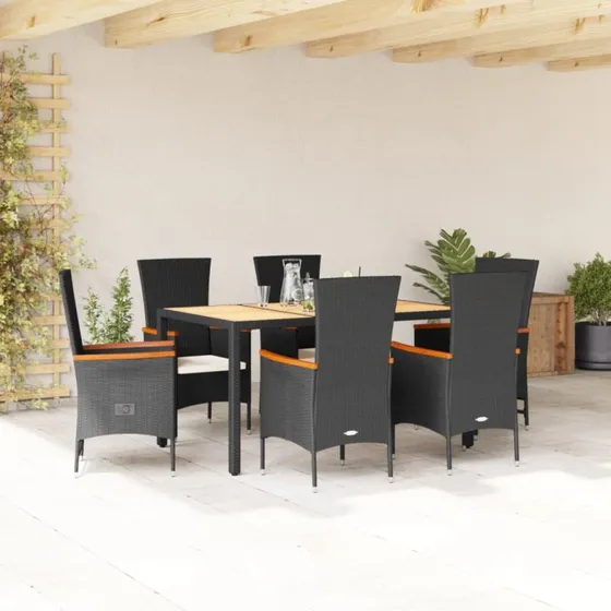 Spisebordssæt til haven 7 dele i sort polyrattan