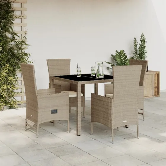 Spisebordssæt til haven 5 dele i beige polyrattan