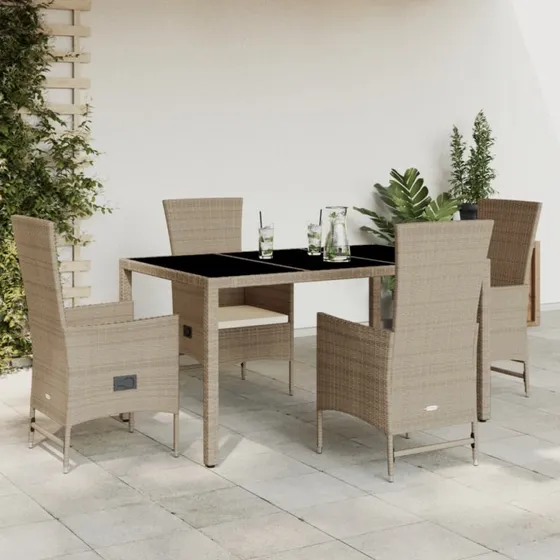 Havemøbelsæt 5 dele i beige polyrattan med hynder