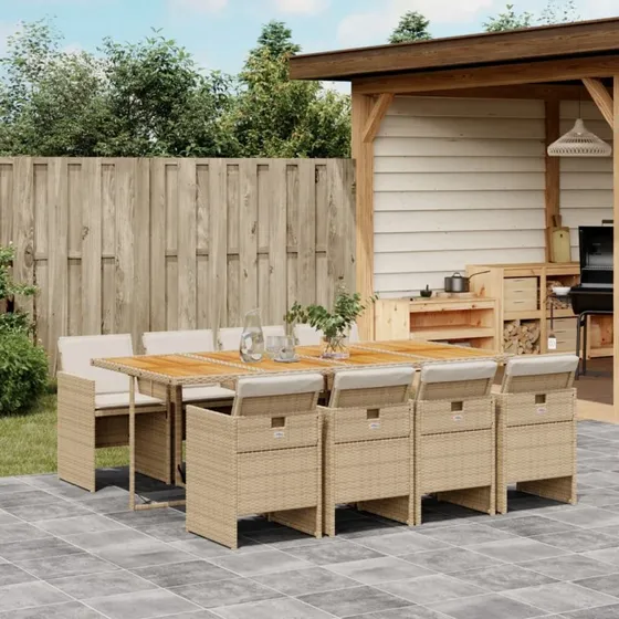 Spisebordssæt til haven 9 dele i beige polyrattan