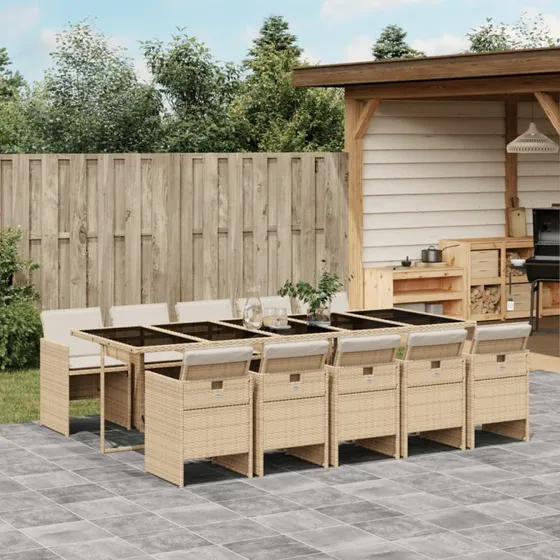 Spisebordssæt til haven 11 dele i beige polyrattan