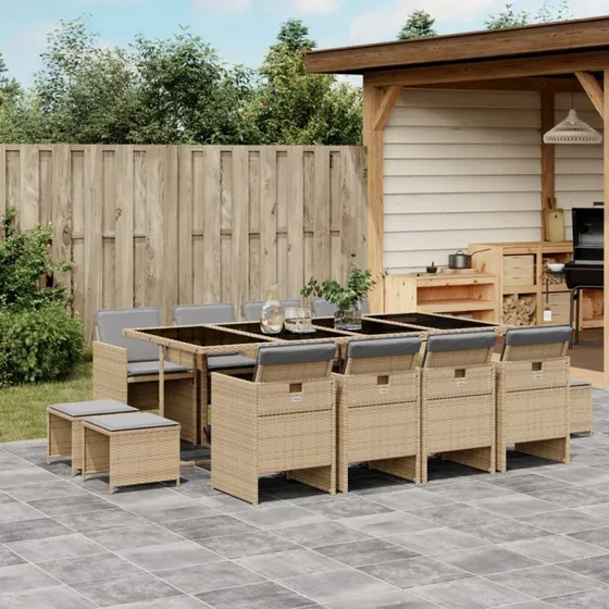 Polyrattan havemøbelsæt 13 dele - beige med hynder