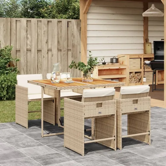 Spisebordssæt til haven 5 dele i beige polyrattan