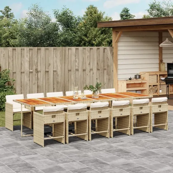 Spisebordssæt til haven 13 dele i beige polyrattan