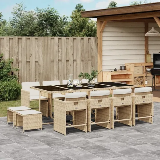 Spisebordssæt til haven 13 dele i beige polyrattan
