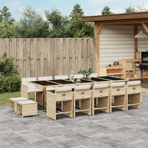Spisebordssæt til haven 15 dele i beige polyrattan