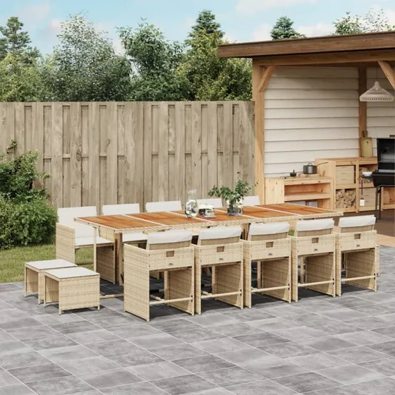 Spisebordssæt 15 dele i beige polyrattan