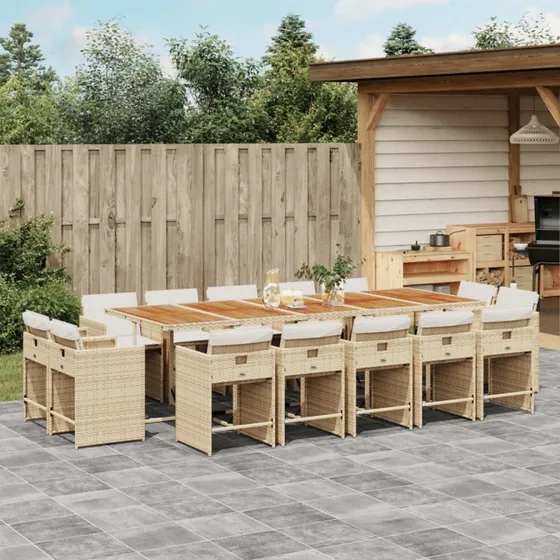 Havesæt 15 dele i beige polyrattan