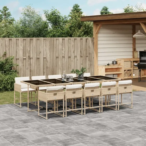 Havemøbelsæt 11 dele i polyrattan beige med hynder