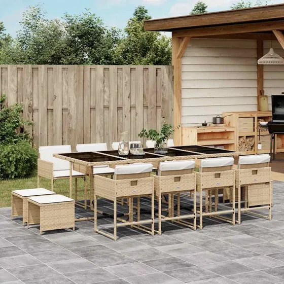 Havesæt 13 dele i beige polyrattan