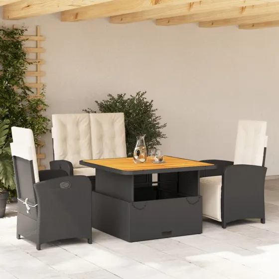 Spisebordssæt til haven 4 dele i sort polyrattan
