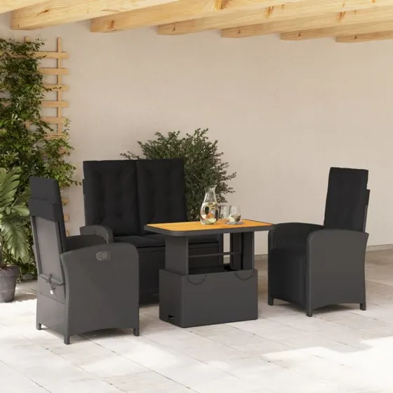 Spisebordssæt til haven 4 dele i sort polyrattan