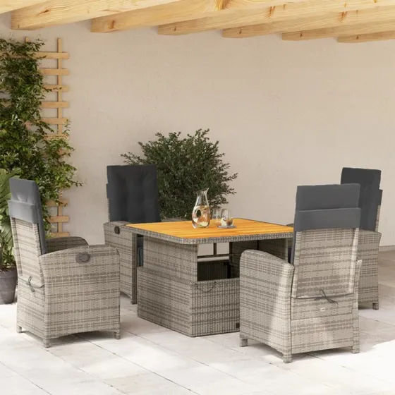 Spisebordssæt til haven 5 dele i grå polyrattan