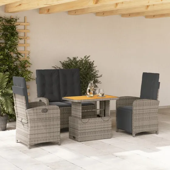Spisebordssæt i polyrattan 4 dele med hynder - Grå