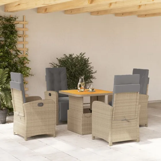 Spisebordssæt i polyrattan 5 dele med hynder - beige