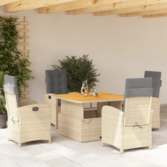 Spisebordssæt til haven 5 dele i beige polyrattan