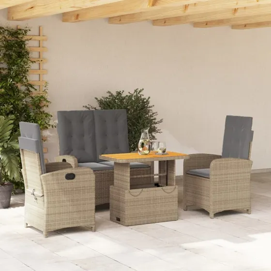 Havesæt i polyrattan 4 dele med hynder, beige