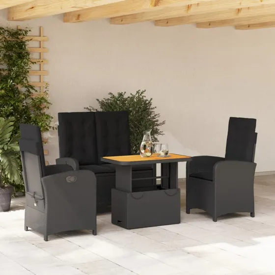 Spisebordssæt til haven 4 dele i sort polyrattan