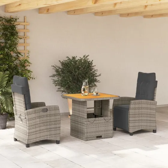 Spisebordssæt til haven 3 dele i grå polyrattan