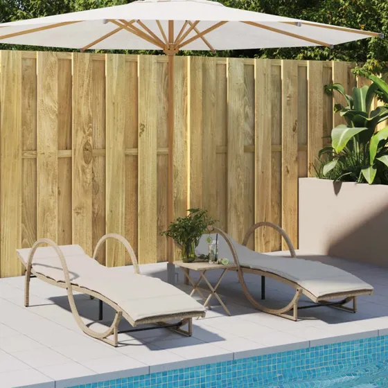 Polyrattan liggestole 2 stk. med hynder - beige