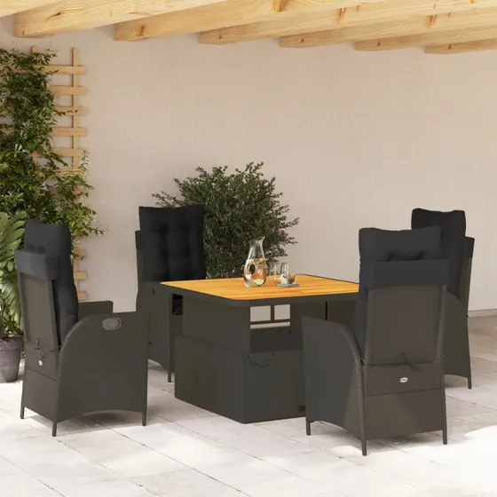 Spisebordssæt havemøbler 5 dele i sort polyrattan