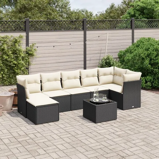 Sofasæt til haven 8 dele i sort polyrattan