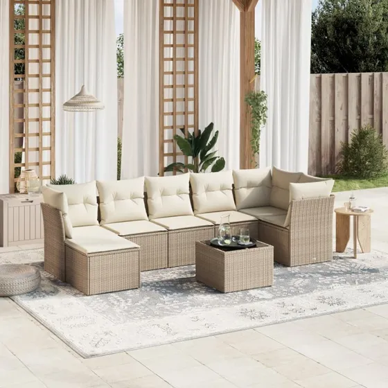 Sofasæt til haven 8 dele i polyrattan beige