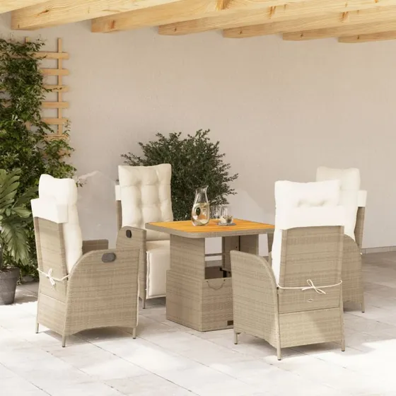 Spisebordssæt til have 5 dele i beige polyrattan