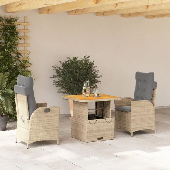 Spisebordssæt til haven 3 dele i beige polyrattan