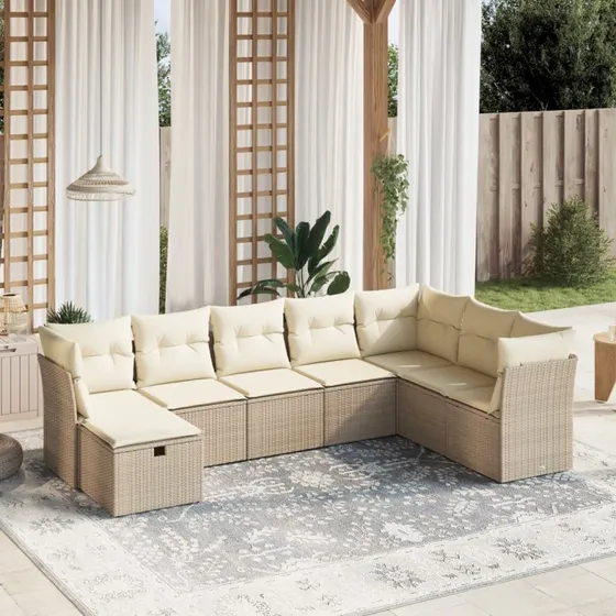 Sofasæt til haven 8 dele i polyrattan med hynder - beige