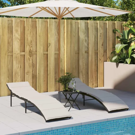 Liggestole i polyrattan 2 stk. med hynder - sort
