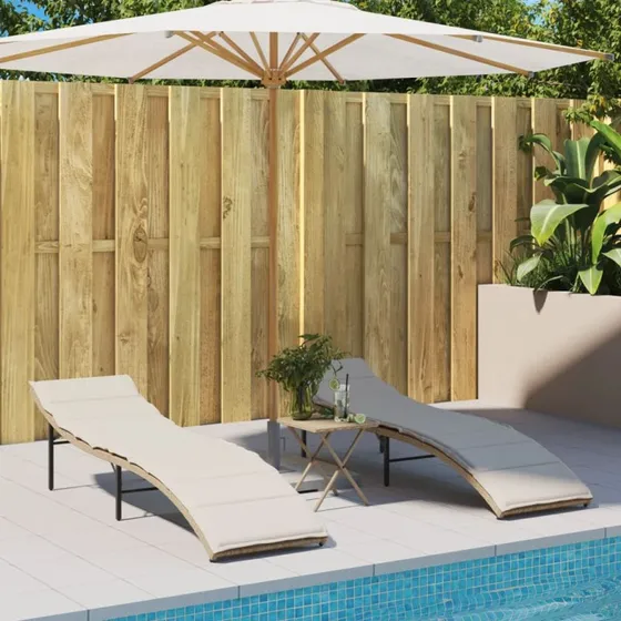 Liggestole i polyrattan 2 stk. med hynder – beige