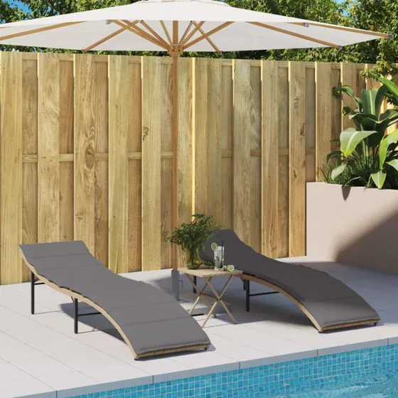 Liggestole 2 stk. polyrattan med hynder - beige