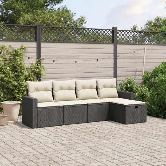 Havesofasæt 5 dele i polyrattan med hynder – sort