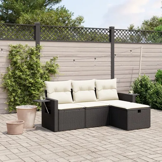 Sofasæt til haven 4 dele i sort polyrattan