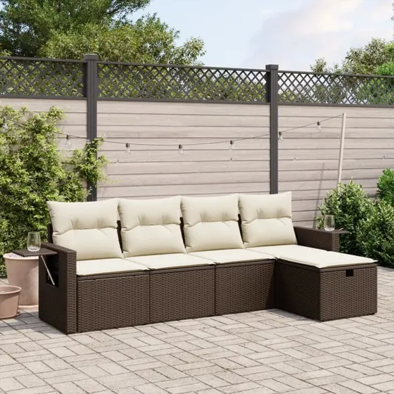 Havesofasæt 5 dele i polyrattan brun med hynder