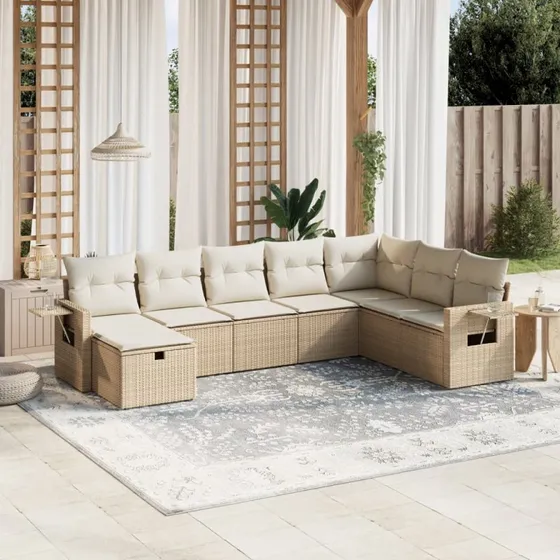 Sofasæt til haven 8 dele polyrattan - beige