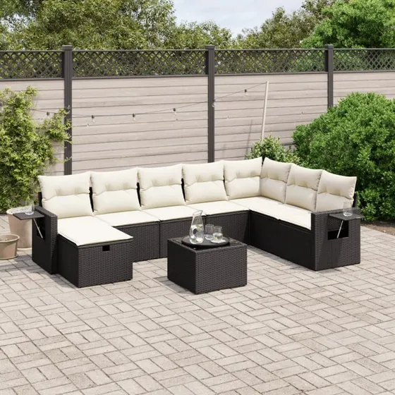 9-del polyrattan havesofasæt med hynder - sort