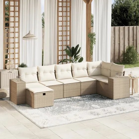 Havesofasæt 7 dele i polyrattan – beige