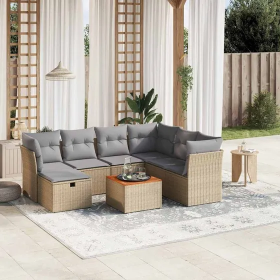 Havesofasæt 8 dele i polyrattan - Beige