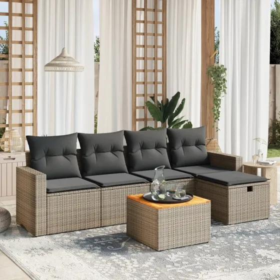 Sofasæt til haven 6 dele i grå polyrattan